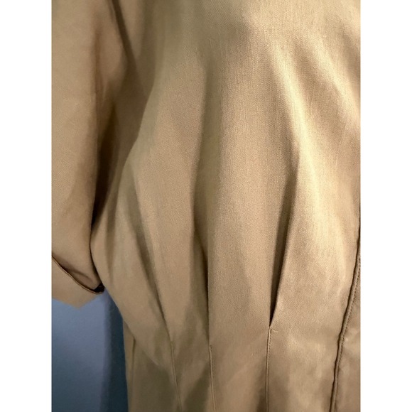 Veronica Beard Shirt Dress 10 Tan Midi Linen Blend Stretch Modest Work Elegant - Picture 7 of 12